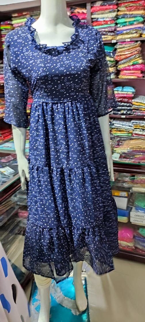 Navy blue printed tiered frock